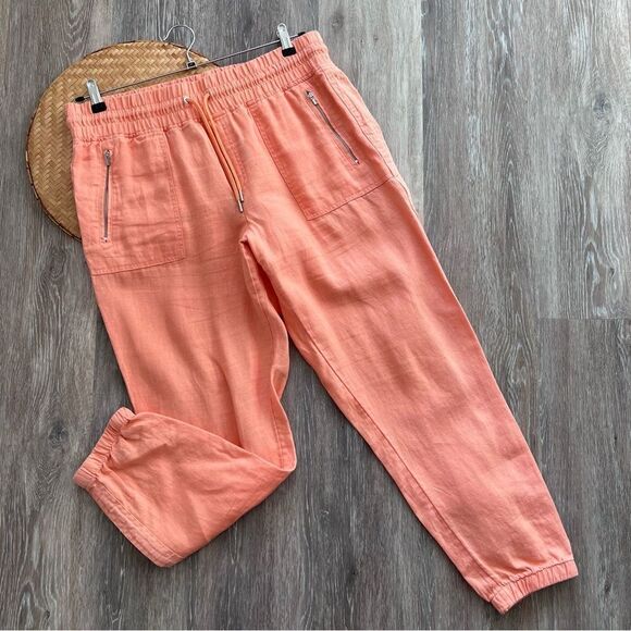 Athleta Cabo linen‎ joggers in orange women’s size 14 - Picture 2 of 8